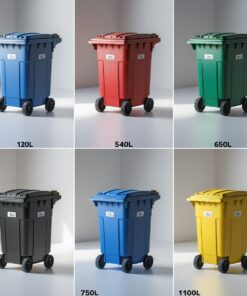 Blue 660 liter wheelie bin