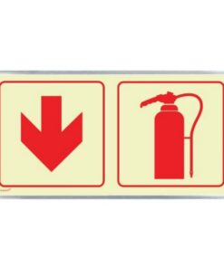 Photoluminescent Sign Frame - Fire Extinguisher Red Arrow Down - 380 x 190mm - SIGNP2FEA(D1)