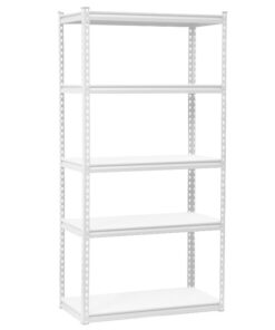 Steel Shelving - 5 Tier - Heavy Duty - Boltless - Metal Frame and MDF Shelves - White - ADIY3903