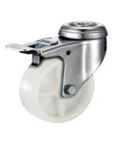 Castor Wheels - Nylon - Bolt Hole Swivel - Brake - White - 125mm - TOOC471