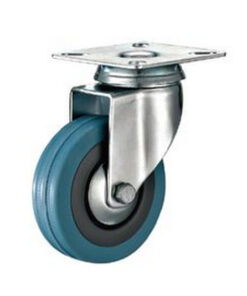 Castor Wheels - Blue Rubber- Top Swivel - Fixed Plate - 75mm - TOOC442