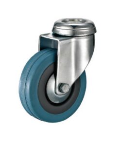 Castor Wheels - Blue Rubber - Bolt Hole - Swivel - 100mm - TOOC444