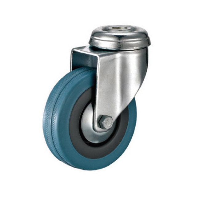 Castor Wheels - Blue Rubber - Bolt Hole - Swivel - 100mm - TOOC444