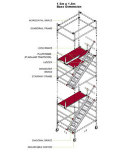 Aluminium Stairway Tower - 1850 x 1500 x 10500mm - ST10500