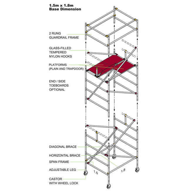 Wide Aluminium Span Tower - 1850 x 1500 x 4200mm - SPANTWR4200