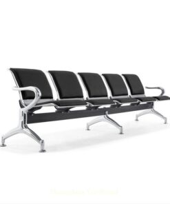 Airport Bench - Indoor Waiting Room Seat - Chrome - Upholstered - Five Seater - Flat Pack - 302 x 67 x 82 cm - PC05A-black