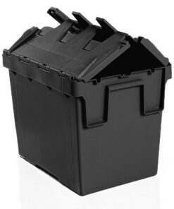 Plastic Crate - Hinged Lid - 26L - Recycled Plastic - Black - Pack of 180 - AT43315-black