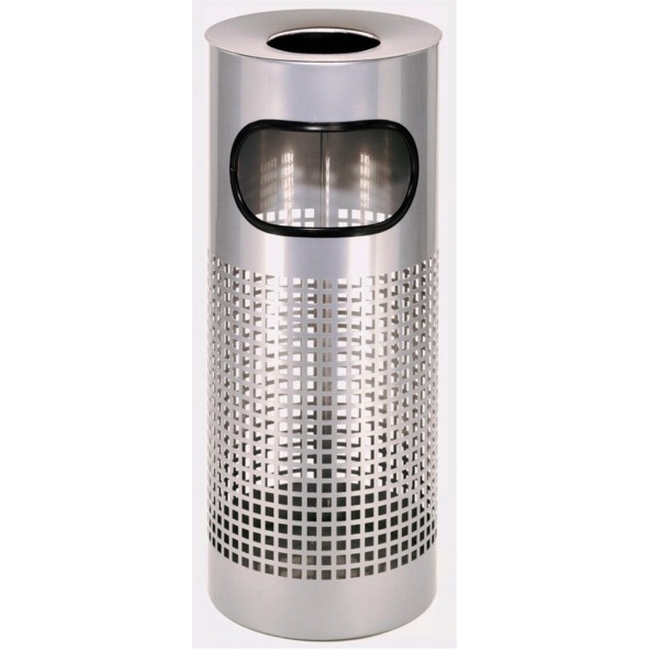 Ashtray Litter Bin - Steel Powder Coated - Square Punch - Free Standing - 250 Ø x 600 (H) mm - Silver - 435SI