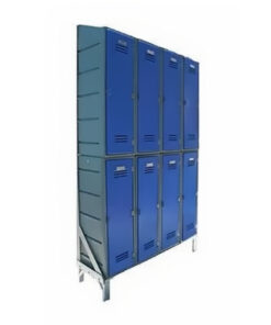 Plastic Clothes Lockers on Frame - 4 x Flat Top and 4 x Slanted Top Lockers - HACCP - 8CF-SLANTED