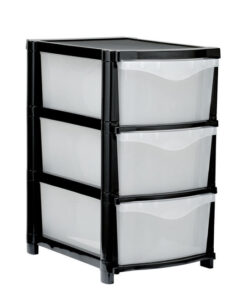 Plastic Three Drawer Unit - 3 Drawers - Black Frame & Clear Drawers