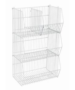 Steel Stacking Basket - White - 88 x 40 x 40 cm - Pack of 3