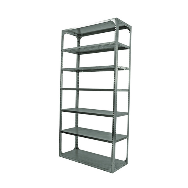 Bolted Shelving Steel Bay 7 Shelves - Uni-Angle - Seven Shelf Kit - Galvanised - 274.3 x 91.4 x 61 cm