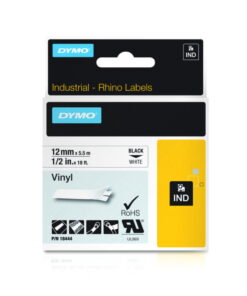 Dymo Original IND-Tape for Rhino, 12mm x 5.5m, Coloured Vinyl, Black on White