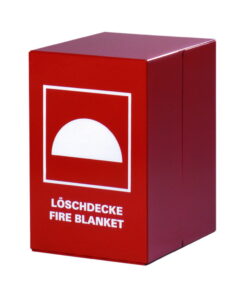 Fire blanket container JT5000LB steel, red, with screenprint, 300x200x240 mm
