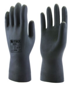 Chemical protective gloves Nitrex 680 M (8) latex, black, inside flocked, pack of 10 pair