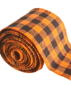 Halloween Ribbon with wired edge – Black & Orange Checks