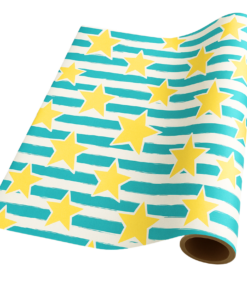 Star-Striped – Turquoise & Yellow – Giftwrap (5m x 50cm)