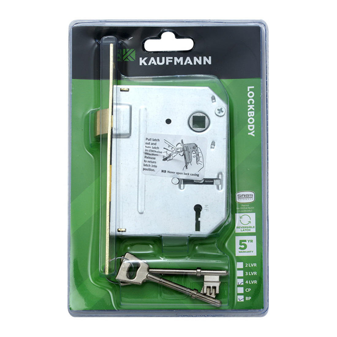 Kaufmann Lockbody 4 Lever Sabs Brass Plated