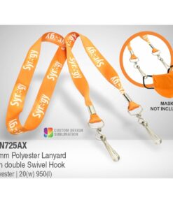20mm Polyester lanyard with double Swivel hook for holding mask – Adults – Min 250 units