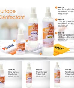 250ml Surface Disinfectant with full colour sticker and Screen Cleaner Cloth with sublimation print