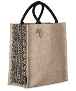Andy C Jute Tote Shopper Bag With Symmetry African inspired Print