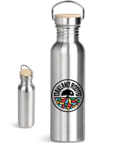 BPA Free Stainless Steel Water Bottle With Bamboo Cap & Steel Handle – 700ml