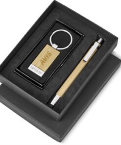 Bamboo Rectangular Keyring & Stylus Pen Promo Gift Set