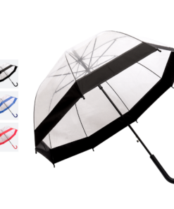 Dome Shaped Clear Umbrella With Coloured Trim – Auto Open Metal Frame