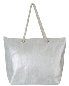 Silver Bling Shopping / Beach Bag With Natural Cotton Rope Shoul
