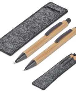 Jona Eco Friendly Bamboo Ball Pen & Pencil Set In Recycled PET Pouch