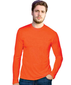 Mens Bright Long Sleeve Moisture Management Crew Neck T-shirt – Min 50 Units