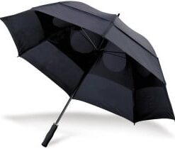 Storm-proof vented 210t polyester fabric umbrella with a metal f