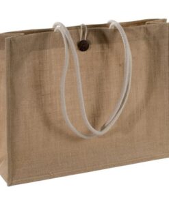 Jute bag with robust cord grips and loop closure.