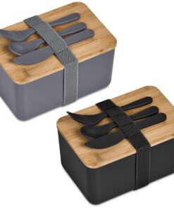 Pasuta Recycled Plastic & Bamboo Lunch Box With Strap & Cutlery Set