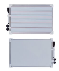 Reversible Portable Whiteboard With Plain White On 1 Side & Lines on Other side. Includes marker & Eraser.