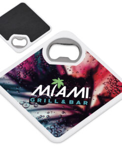 Sublimatable Coaster With Integrated Bottle Opener