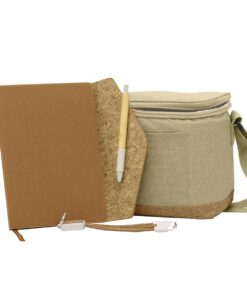 Sustainable Gift Set with Cork Charging Cable, A5 Notebook & Pen In Eco Cooler Bag