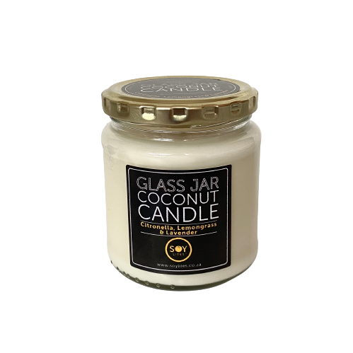SoyLites - Clear Glass Jar Coconut Candle - Citronella, Lemongrass & Lavender 400g